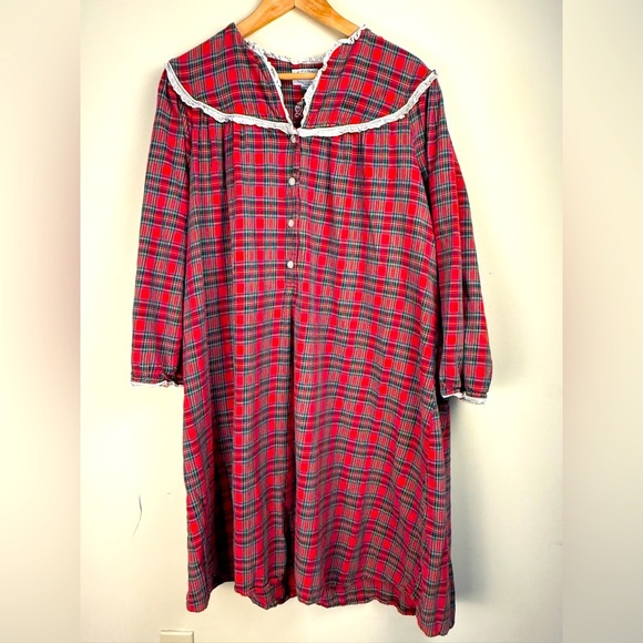 Lanz of Salzburg Red Classic Plaid Cotton Flannel Night Gown Pajama M SEE NOTES - Picture 1 of 11